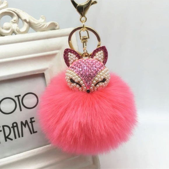 Accessories - NEW Jeweled Fox pom pom Handbag Charm / Keychain